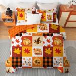 Fall Duvet Cover Set King,3 Pieces Halloween Orange Skull Pumpkin Comforter Cover Set with 2 Pillowcases Festival Themed Bedding Set King Thanksgiving Day 103x96In(Not Comforter)
