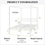 SHA CERLIN Canopy Bed Frame Full Size/Mattress Foundation with Metal Slats Support/No Box Spring Needed/Easy Assembly/White