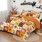 Fall Duvet Cover Set King,3 Pieces Halloween Orange Skull Pumpkin Comforter Cover Set with 2 Pillowcases Festival Themed Bedding Set King Thanksgiving Day 103x96In(Not Comforter)