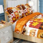 Fall Duvet Cover Set King,3 Pieces Halloween Orange Skull Pumpkin Comforter Cover Set with 2 Pillowcases Festival Themed Bedding Set King Thanksgiving Day 103x96In(Not Comforter)