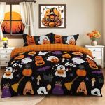 Halloween Duvet Cover Set Queen, 3 Pieces Ghost Pumpkin Halloween Themed Bedding Set with Pillowcases Witches Festival Decor Reversible Comforter Cover Zipper Closure (90''x90'')