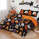 Halloween Duvet Cover Set Queen, 3 Pieces Ghost Pumpkin Halloween Themed Bedding Set with Pillowcases Witches Festival Decor Reversible Comforter Cover Zipper Closure (90''x90'')