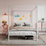 SHA CERLIN Canopy Bed Frame Full Size/Mattress Foundation with Metal Slats Support/No Box Spring Needed/Easy Assembly/White