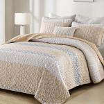 Boho Quilt Set King Size Beige Quilt Bedding Set Striped Lightweight Bedspread Coverlet Bedding Set 110"x90" (3 Pieces)