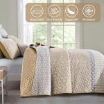 Boho Quilt Set King Size Beige Quilt Bedding Set Striped Lightweight Bedspread Coverlet Bedding Set 110"x90" (3 Pieces)