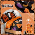 Halloween Duvet Cover Set Queen, 3 Pieces Ghost Pumpkin Halloween Themed Bedding Set with Pillowcases Witches Festival Decor Reversible Comforter Cover Zipper Closure (90''x90'')
