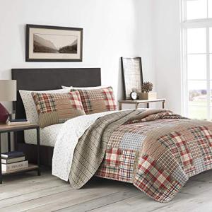 Eddie Bauer - Twin Quilt Set, Reversible Cotton Bedding with Matching Sham, Medium-Weight for Year Round Use, Dorm Essentials (Hawthorne Brown)