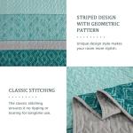 Cottolester Teal Quilt Set,Boho Bedspread Queen Size,Blue Sriped Plaid Bedding Set Soft Microfiber Quilt with 2 Pillow Shams 96"x90"