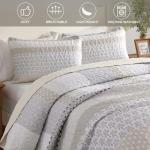 WONGS BEDDING Beige Quilt Queen Size, Bohemian Stripe Quilt Sets 3 Pieces Beige Boho Quilted Bedspread Set Lightweight Microfiber Coverlet Bedding Set All Season (96"x90")