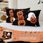 Halloween Duvet Cover Set Queen, 3 Pieces Ghost Pumpkin Halloween Themed Bedding Set with Pillowcases Witches Festival Decor Reversible Comforter Cover Zipper Closure (90''x90'')