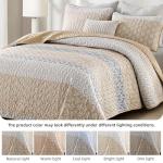Boho Quilt Set King Size Beige Quilt Bedding Set Striped Lightweight Bedspread Coverlet Bedding Set 110"x90" (3 Pieces)
