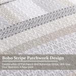 WONGS BEDDING Beige Quilt Queen Size, Bohemian Stripe Quilt Sets 3 Pieces Beige Boho Quilted Bedspread Set Lightweight Microfiber Coverlet Bedding Set All Season (96"x90")