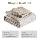 Boho Quilt Set King Size Beige Quilt Bedding Set Striped Lightweight Bedspread Coverlet Bedding Set 110"x90" (3 Pieces)