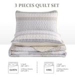 WONGS BEDDING Beige Quilt Queen Size, Bohemian Stripe Quilt Sets 3 Pieces Beige Boho Quilted Bedspread Set Lightweight Microfiber Coverlet Bedding Set All Season (96"x90")