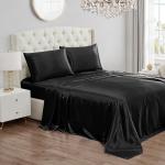 Juicy Couture Twin XL Size Satin Bed Sheet Set, Deep Pocket Silky Twin XL Sheet Set with 1 Fitted Sheet, 1 Flat Sheet, 1 Pillow Case, Wrinkle Resistant and Anti Pilling Bed Sheets - Black