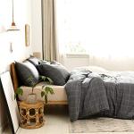 JELLYMONI 100% Natural Cotton 3pcs Plaid Duvet Cover Sets,Black with White Grid Geometric Pattern Printed Comforter Cover, with Zipper Closure & Corner Ties(Queen Size)