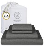 Threadmill Queen Bed Linen Set, 400 Thread Count Egyptian Cotton, Deep Pocket, Cooling Damask Jacquard, Dark Grey, 4 Piece Set