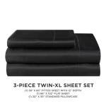 Juicy Couture Twin XL Size Satin Bed Sheet Set, Deep Pocket Silky Twin XL Sheet Set with 1 Fitted Sheet, 1 Flat Sheet, 1 Pillow Case, Wrinkle Resistant and Anti Pilling Bed Sheets - Black