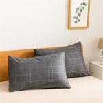 JELLYMONI 100% Natural Cotton 3pcs Plaid Duvet Cover Sets,Black with White Grid Geometric Pattern Printed Comforter Cover, with Zipper Closure & Corner Ties(Queen Size)