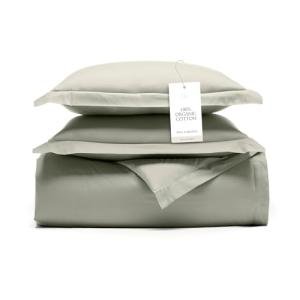 BOLL & BRANCH Signature Hemmed Duvet Set - King/Cal King, Sageleaf - Luxury 100% Organic Cotton - 1 Duvet Cover, 2 Shams - Buttery Soft, Hidden Closures