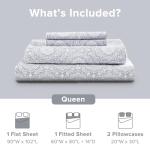 Comfort Spaces 100% Cotton Sheets Queen, Breathable, Naturally Cool Cotton Sheets, Soft Cotton Bed Sheets with 14" Elastic Pocket Fits up to 16" Mattress, All Seasons Sheet Set, Adelia Gray 4 Piece