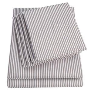 King Size Bed Sheets - 6 Piece 1500 Supreme Collection Fine Brushed Microfiber Deep Pocket King Sheet Set Bedding - 2 Extra Pillow Cases, Great Value, King, Classic Stripe Gray