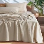SONORO KATE 100% French Pure Linen Sheets, Breathable and Durable Linen Queen Size Sheets, Anti-Tear Linen Bed Sheets, Machine Washable, 16 Inch Deep Pocket - 4 Piece (Natural Linen, Queen)