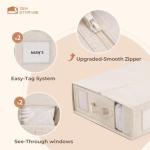 6Pack Linen Sheet Organizers for Linen Closet - King/Queen Size Bedding Storage Boxes with Clear Window | Foldable, Dustproof Sheet Storage Organizer for Blankets & Sheet Sets,Off-white