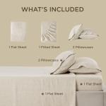Bedsure Linen Sheets - Queen Size Bed, Blend from Linen Cotton Bedsheets, Breathable Cotton Bedsheets, Gifts for All Seasons, 4 Pieces, Linen