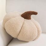 Phantoscope Teddy Fleece Pumpkin Throw Pillows, Halloween Happy Halloween Sherpa Fall Decorative Pumpkin Shaped Pillow Cute 3D Shaped Cushion, Off-White, 6 x 12 inches