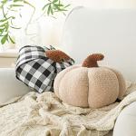 Phantoscope Teddy Fleece Pumpkin Throw Pillows, Halloween Happy Halloween Sherpa Fall Decorative Pumpkin Shaped Pillow Cute 3D Shaped Cushion, Off-White, 6 x 12 inches