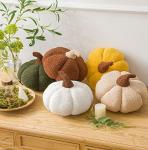 Phantoscope Teddy Fleece Pumpkin Throw Pillows, Halloween Happy Halloween Sherpa Fall Decorative Pumpkin Shaped Pillow Cute 3D Shaped Cushion, Off-White, 6 x 12 inches