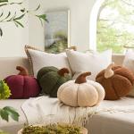 Phantoscope Teddy Fleece Pumpkin Throw Pillows, Halloween Happy Halloween Sherpa Fall Decorative Pumpkin Shaped Pillow Cute 3D Shaped Cushion, Off-White, 6 x 12 inches