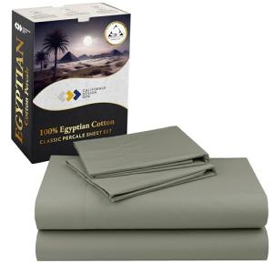 California Design Den Deep Pocket Queen Sheet Set - Certified 100% Egyptian Cotton, Lightweight & Crisp Percale Bed Sheets Queen Size Egyptian Cotton Set, Durable Luxury Bedding (Sage Mist- Gray Tone)
