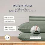 California Design Den Deep Pocket Queen Sheet Set - Certified 100% Egyptian Cotton, Lightweight & Crisp Percale Bed Sheets Queen Size Egyptian Cotton Set, Durable Luxury Bedding (Sage Mist- Gray Tone)