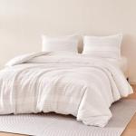 Amazon Basics Waffle Weave Microfiber 3-Piece Duvet Cover Set, Includes 1 Duvet Cover and 2 Pillow Shams, Queen, Dark Grey Striped