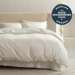 Double Stitch 100% Organic Cotton Duvet Cover - Soft 3 Piece Bedding Set Queen Size, 300 TC Luxury Hotel Sateen Weave, GOTS Certified Long Staple Cotton, Made in India, Coconut White
