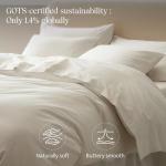 Double Stitch 100% Organic Cotton Duvet Cover - Soft 3 Piece Bedding Set Queen Size, 300 TC Luxury Hotel Sateen Weave, GOTS Certified Long Staple Cotton, Made in India, Coconut White
