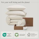 Double Stitch 100% Organic Cotton Duvet Cover - Soft 3 Piece Bedding Set Queen Size, 300 TC Luxury Hotel Sateen Weave, GOTS Certified Long Staple Cotton, Made in India, Coconut White