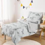 Wake In Cloud - Dinosaur Toddler Bedding Set for Boys, Dinosaur Dino Sketch, 4 Pieces Soft Crib Bed Set Including Comforter, Sheets and Pillowcase, Gray