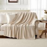 Joydeco Chunky Cable Knit Throw Blanket, Lightweight 100% Organic Cotton Soft Cozy Throw Twin Blanket for Couch Bed and Sofa, Rustic Breathable Farmhouse Blanket Gift for Women Men(Beige, 51"x63")