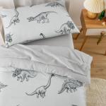 Wake In Cloud - Dinosaur Toddler Bedding Set for Boys, Dinosaur Dino Sketch, 4 Pieces Soft Crib Bed Set Including Comforter, Sheets and Pillowcase, Gray