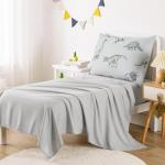 Wake In Cloud - Dinosaur Toddler Bedding Set for Boys, Dinosaur Dino Sketch, 4 Pieces Soft Crib Bed Set Including Comforter, Sheets and Pillowcase, Gray