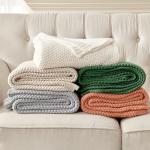 Joydeco Chunky Cable Knit Throw Blanket, Lightweight 100% Organic Cotton Soft Cozy Throw Twin Blanket for Couch Bed and Sofa, Rustic Breathable Farmhouse Blanket Gift for Women Men(Beige, 51"x63")