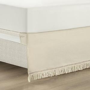 Lush Decor Boho Fringe 15-Inch Tailored Drop Easy Fit Bedskirt, King, Neutral