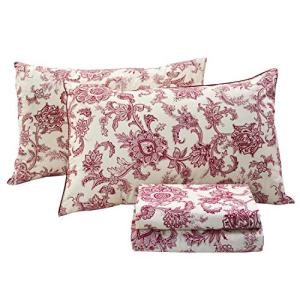 FADFAY Red Floral Bedding Elegant Bed Sheets Set Luxury Bedding Collections 800 Thread Count 100% Egyptian Cotton Deep Pocket Fitted Sheet,4 Piece-King Size