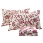 FADFAY Red Floral Bedding Elegant Bed Sheets Set Luxury Bedding Collections 800 Thread Count 100% Egyptian Cotton Deep Pocket Fitted Sheet,4 Piece-King Size