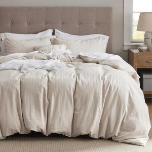 Bedsure Cotton Duvet Cover Queen Size - Waffle Boho Textured Duvet Cover Set, Soft and Breathable Rhombus Jacquard Bedding Set for All Seasons (Beige, Queen, 90"x90")