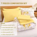 WONGS BEDDING Yellow Botanical Comforter Set Queen, 7 Pieces Floral Bed in a Bag Gloden Leaves Bedding Set Soft Microfiber Queen(1 Comforter,2 Pillowcase,2 Pillow Shams,1 Flat Sheet,1 Fitted Sheet)