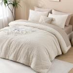 Andency King Size Comforter Set Beige, 3 Pieces Boho King Bedding Comforter Set Cream, All Season Soft Lightweight Tufted Textured Down Alternative Comforter Fluffy Bed Set